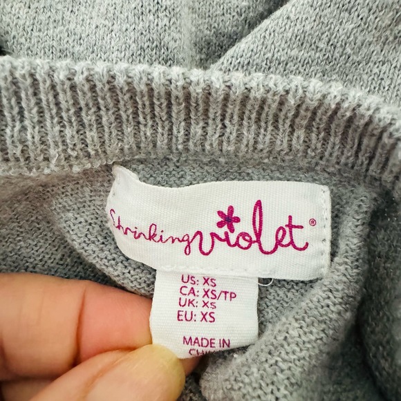 Shrinking Violet Gray Cotton Wool V Neck Side Slits Oversized 80s Sweater Sz XS - Picture 5 of 6